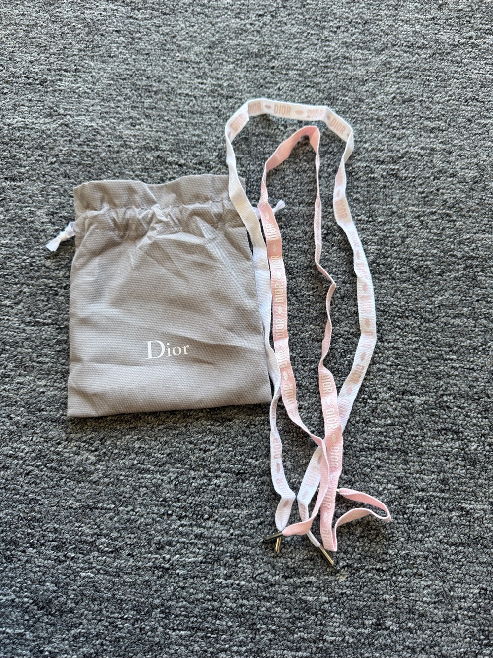Dior Pink and White Logo Shoelaces  with Dior Dust Bag